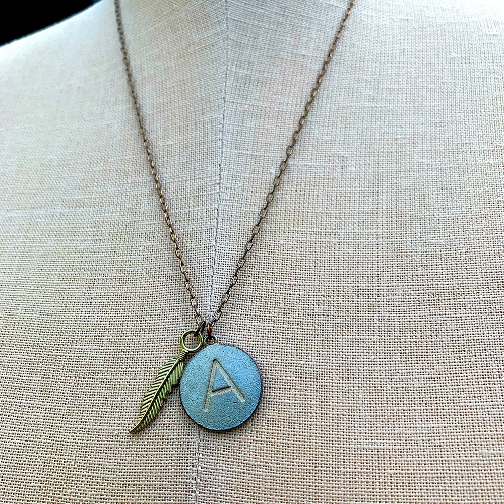 Letter A & Feather Necklace